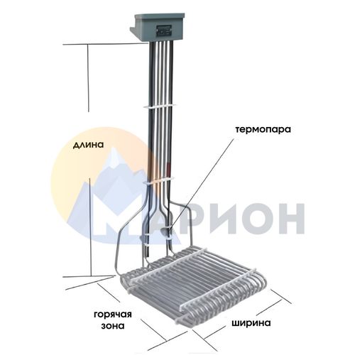 ТЭН фторопластовый, PTFE оболочка, модель 3HXOL, 15000 Вт, 220 В, 460 мм